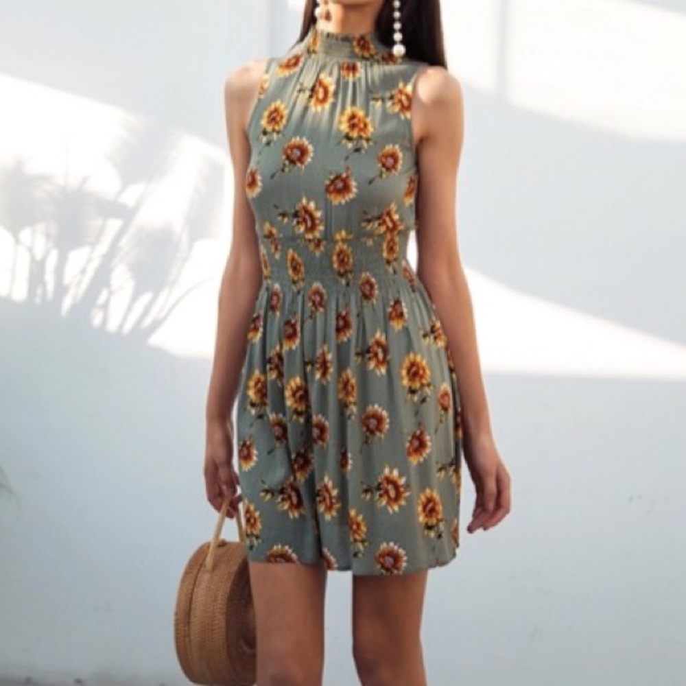 ‘Mila’ Sunflower Print Mini Dress